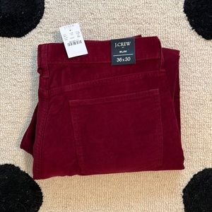 NWT J.Crew Factory Burgundy Corduroy Slim Pants 36x30